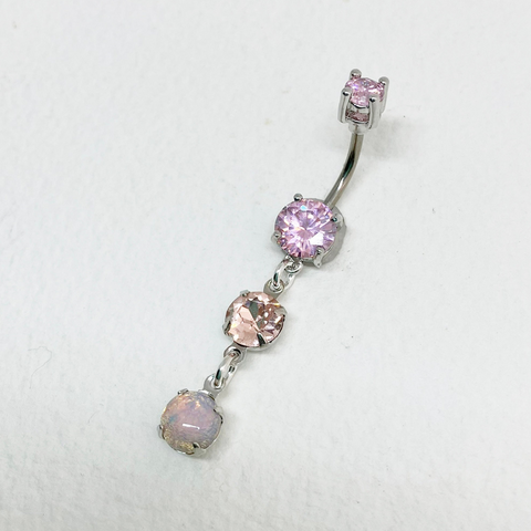 cute belly button piercing Y2k pink belly ring silver