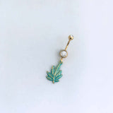 gold belly button ring body jewelry navel green