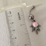 weed belly ring cute pink rose bellybutton ring