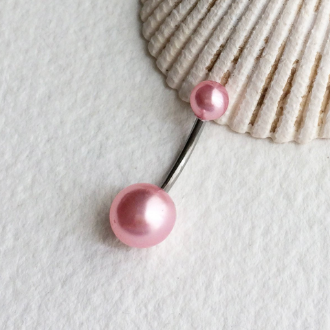 cute belly button piercing pink pearl barbell belly ring