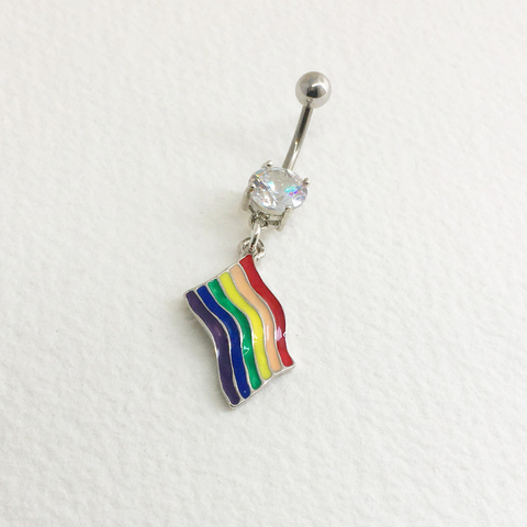cute belly button piercing LGBTQ rainbow flag belly ring