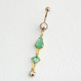 cute belly button piercing gold chain belly ring mint green