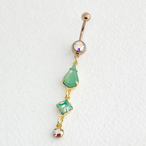 cute belly button piercing gold chain belly ring mint green