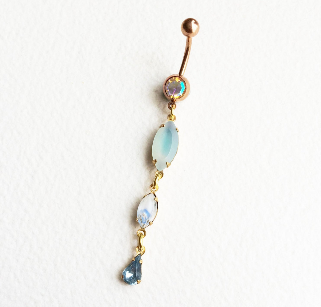 Opal dangle belly ring  belly button piercing 