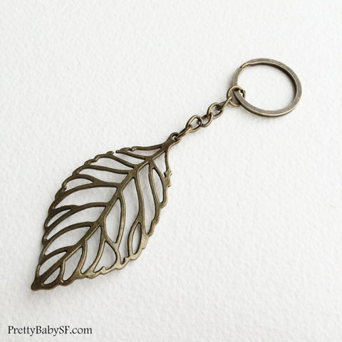 Bronze Skeleton Leaf Keychain