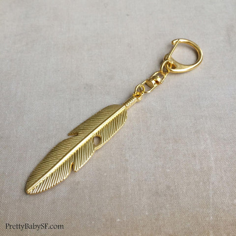 Gold Feather Boho Keychain