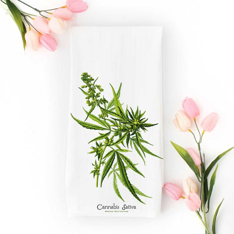 Cannabis Tea Towel - Vintage Botanical Illustration