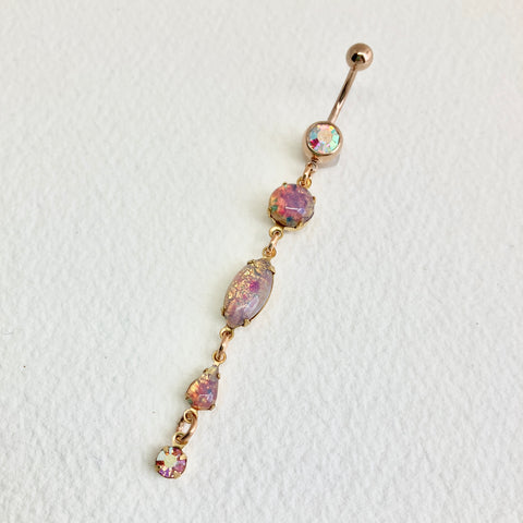 cute belly button piercing pink fire opal long belly ring