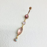cute belly button piercing gold pink chain belly ring