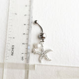 Silver Starfish Belly Button Ring with Pearl