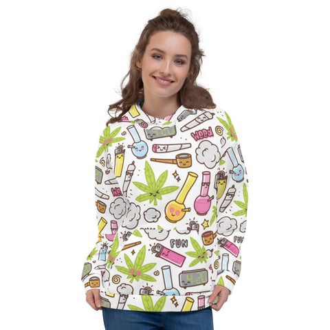 Cute Kawaii Weed Hoodie - Bongs and Leaves