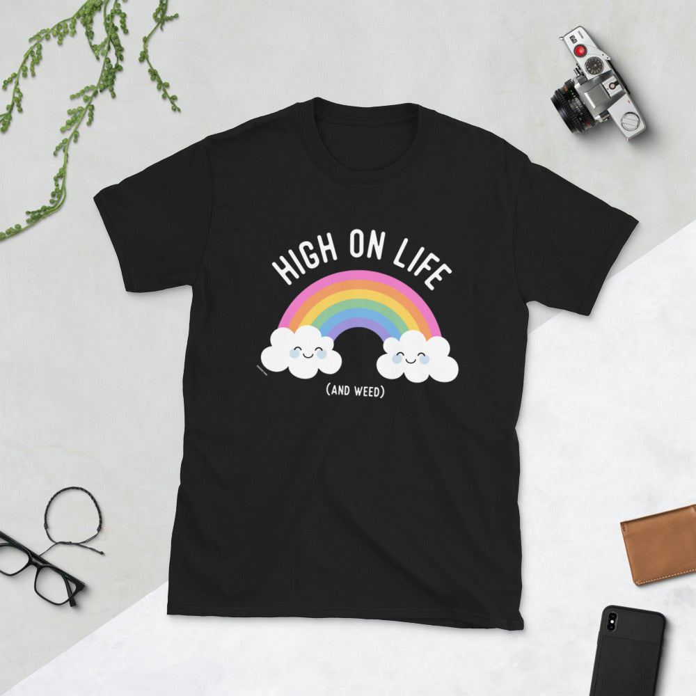 High on Life and Weed  - Cute Kawaii T Shirt - Black
