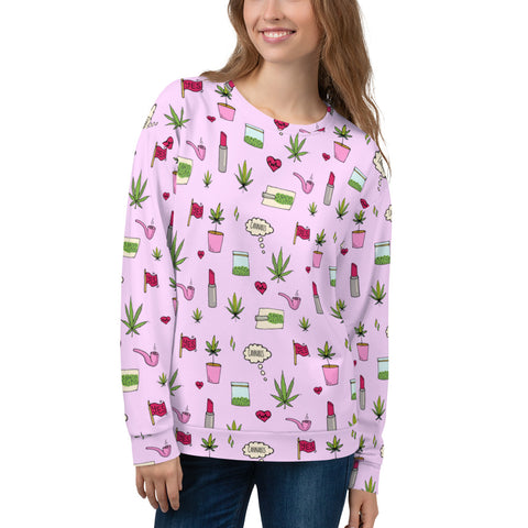 Cute Weed Sweatshirt Pink - Cannabis Doodles