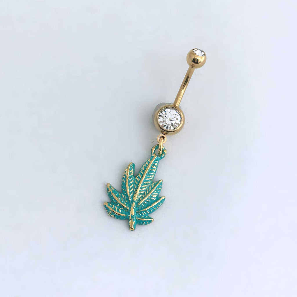 gold belly button ring body jewelry navel green