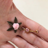 weed belly ring cute pink rose bellybutton ring
