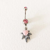 weed belly ring cute pink rose bellybutton ring