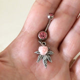 weed belly ring cute pink rose bellybutton ring