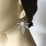 Rhinestone Weed Earring - Silver