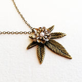 vintage weed necklace pearl bronze