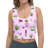 Cute Kawaii Weed Crop Top Tank - Pink Cannabis Doodles